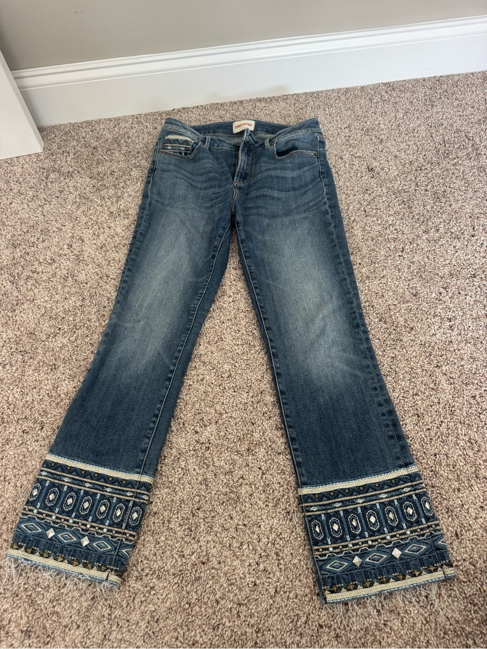 DRIFTWOOD Dark Blue Embroidered Flare Jeans